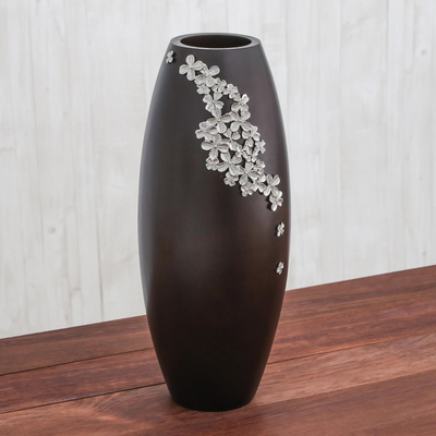 Design 8 Craft Trade Brass/Wooden Flower Pot Vase Set of 2 Decorative Printed Showpiece for Home Décor/Lounge/Dining Area/Living Room