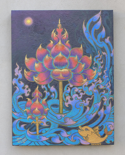 'Aufklärung' - Expressionistisches Acrylgemälde einer buddhistischen Lotusblüte