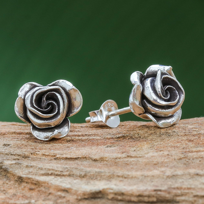 Silver stud earrings, First Rose