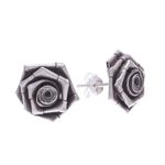Silver stud earrings, 'Origami Rose' - Thai Karen Hill Tribe Silver Flower Earrings