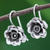 Silver drop earrings, 'Hill Tribe Roses' - Rose Theme Thai Karen Hill Tribe Silver Drop Earrings (image 2) thumbail