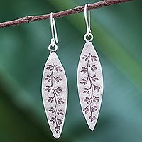 Silver dangle earrings, 'Karen Spring' - Handcrafted Karen Silver Dangle Earrings from Thailand