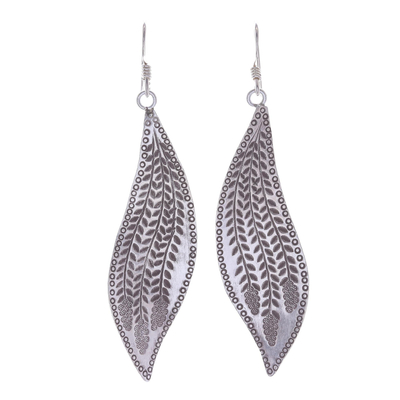 Silver dangle earrings, 'Karen Harvest' - Handcrafted Karen Silver Dangle Earrings from Thailand
