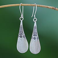 Silver dangle earrings, Fish Stamp