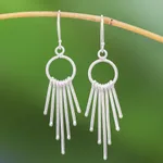 Silver waterfall earrings, 'Bright Cascade' - Karen Silver Waterfall Earrings with Rings from Thailand