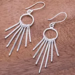 Silver waterfall earrings, 'Bright Cascade' - Karen Silver Waterfall Earrings with Rings from Thailand