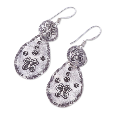 Silver dangle earrings, 'Original Butterfly' - Butterfly Motif Karen Silver Dangle Earrings from Thailand