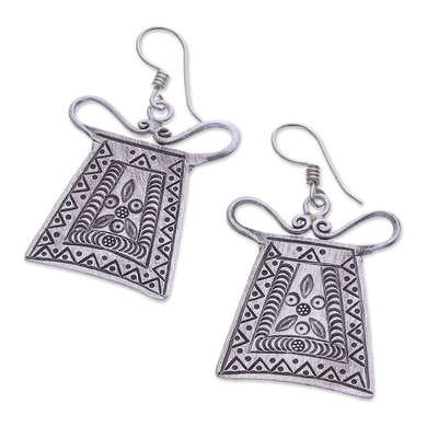 Silver dangle earrings, 'Karen Holiday' - Karen Printed Silver Dangle Earrings Crafted in Thailand