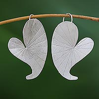 Heart-Shaped Lotus Leaf Karen Silver Drop Earrings,'Heart Lotus'