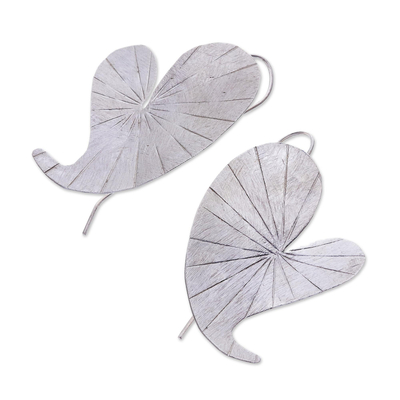Silver drop earrings, 'Heart Lotus' - Heart-Shaped Lotus Leaf Karen Silver Drop Earrings