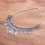 Silver beaded waterfall necklace, 'Dark Cascade' - Combination-Finish Karen Silver Waterfall Necklace