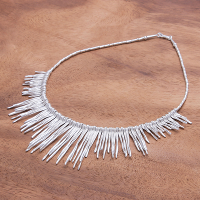 Silver beaded waterfall necklace, 'Cool Cascade' - Twisted Karen Silver Beaded Waterfall Necklace from Thailand