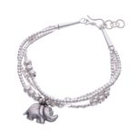 Silver beaded charm bracelet, 'Little Karen Elephant' - Thai Karen Hill Tribe Silver Elephant Bracelet