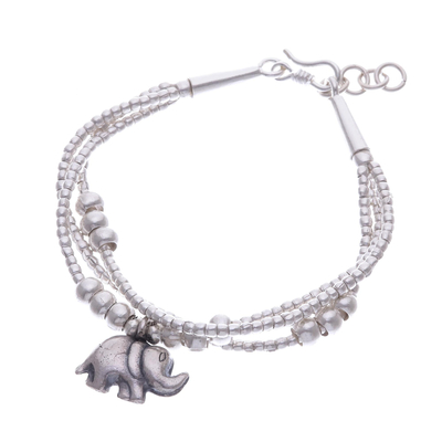 Charm-Armband aus silbernen Perlen - Thailändisches Karen-Bergstamm-Silberelefant-Armband