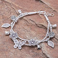 Silver charm bracelet, 'Butterfly Meadow'
