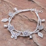 Silver charm bracelet, 'Butterfly Meadow' - Karen Silver Double Strand Beaded Dragonfly Charm Bracelet