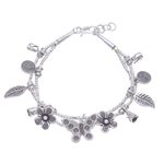 Silver charm bracelet, 'Butterfly Meadow' - Karen Silver Double Strand Beaded Dragonfly Charm Bracelet