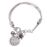 Silver charm bracelet, 'Floral Weave' - Thai Karen Hill Tribe Silver Beaded Floral Charm Bracelet