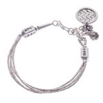 Silver charm bracelet, 'Floral Weave' - Thai Karen Hill Tribe Silver Beaded Floral Charm Bracelet
