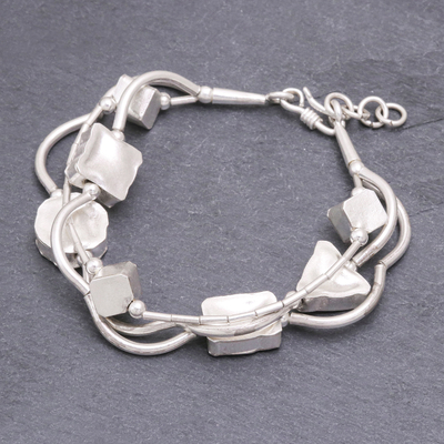 Silver bracelet, 'Karen Geometry' - 950 Silver Handmade Geometric Bracelet with Extender