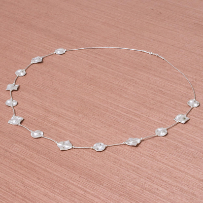 Silver station necklace, 'Karen Geometry' - Long Hill Tribe 950 Silver Station Necklace