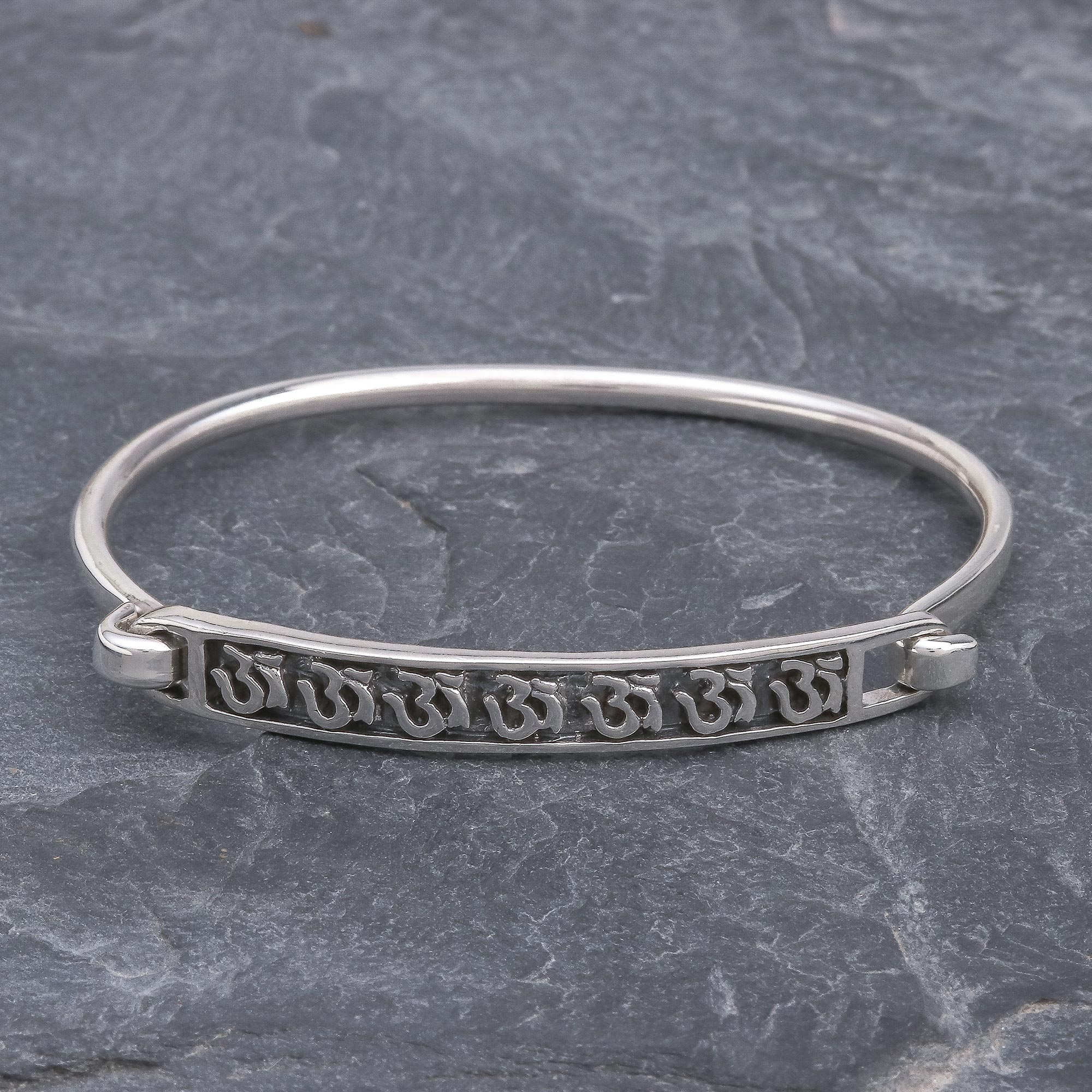 Elaborate Aum or Om Symbol .925 Sterling Silver Link Bracelet