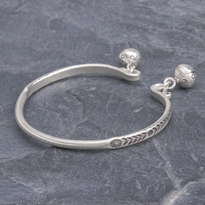 Sterling silver cuff bracelet, 'Song of the Forest' - Silver Cuff Bracelet with Thai Karen Hill Tribe Bells