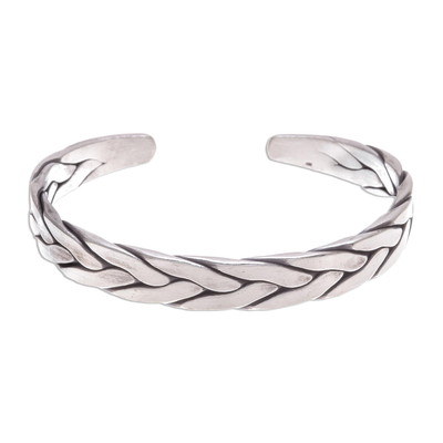 Thai Braided Sterling Silver Cuff Bracelet - Mountain Streams | NOVICA