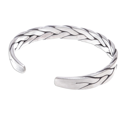 Sterling silver cuff bracelet, 'Mountain Streams' - Thai Braided Sterling Silver Cuff Bracelet
