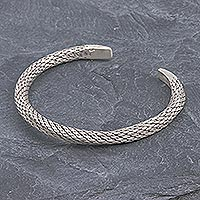 Sterling silver cuff bracelet, 'Wise Serpent'