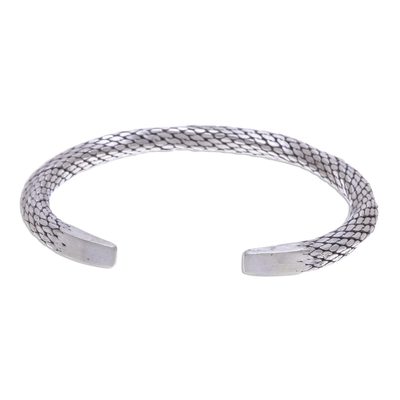 Sterling silver cuff bracelet, 'Wise Serpent' - Braided Unisex Sterling Silver Cuff Bracelet from Thailand