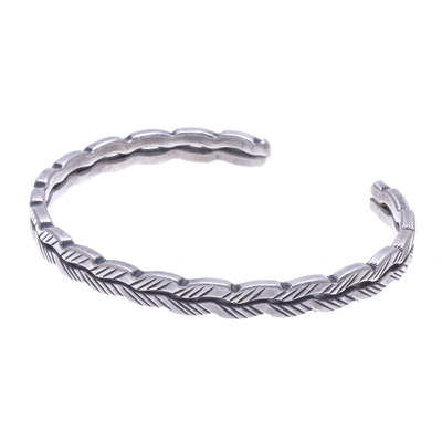 Sterling silver cuff bracelet, 'Leaf Trail' - Thai Hill Tribe Sterling Silver Cuff Bracelet