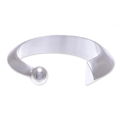 Sterling silver cuff bracelet, 'Crescent Point' - Hill Tribe Sterling SIlver Crescent Cuff Bracelet