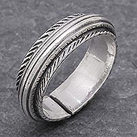 Sterling silver band ring, 'Gentle Flow' - Unisex Sterling Silver Band Ring from Thailand
