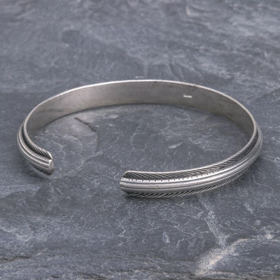 Sterling silver cuff bracelet, 'Feather Flow' - Artisan Crafted Sterling Silver Cuff Bracelet