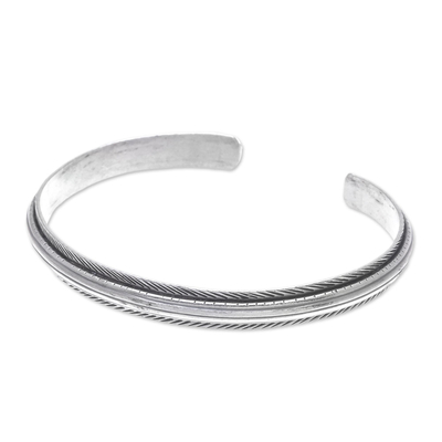 Sterling silver cuff bracelet, 'Feather Flow' - Artisan Crafted Sterling Silver Cuff Bracelet