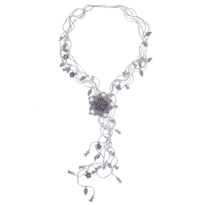 Silberne Y-Halskette - Atemberaubende florale, kaskadierende Y-Halskette aus 950er Silber