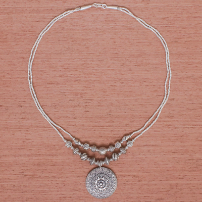 Silver beaded pendant necklace, 'Hill Tribe Charm' - Thai Hill Tribe Style 950 Silver Pendant Necklace