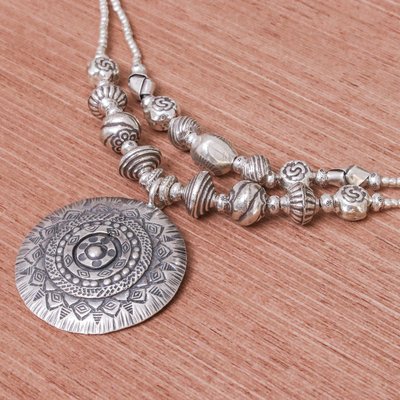 Sterling silver beaded pendant necklace, 'Hill Tribe Charm' - Thai Hill Tribe Style Sterling Pendant Necklace