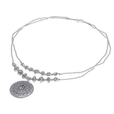 Silver beaded pendant necklace, 'Hill Tribe Charm' - Thai Hill Tribe Style 950 Silver Pendant Necklace