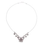 Silver beaded pendant necklace, 'Garden in Bloom' - Hill Tribe Beaded Silver Flower Necklace