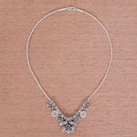 Silver beaded pendant necklace, 'Garden in Bloom' - Hill Tribe Beaded Silver Flower Necklace