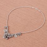 Silver beaded pendant necklace, 'Garden in Bloom' - Hill Tribe Beaded Silver Flower Necklace