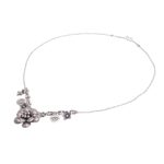 Silver beaded pendant necklace, 'Garden in Bloom' - Hill Tribe Beaded Silver Flower Necklace