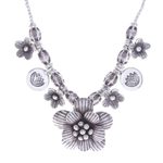 Silver beaded pendant necklace, 'Garden in Bloom' - Hill Tribe Beaded Silver Flower Necklace