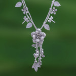 Silver beaded Y-necklace, 'Garden Beauty' - Nature-Themed 950 Silver Y-Necklace from Thailand
