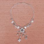Silver beaded Y-necklace, 'Garden Beauty' - Nature-Themed 950 Silver Y-Necklace from Thailand