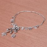 Silver beaded Y-necklace, 'Garden Beauty' - Nature-Themed 950 Silver Y-Necklace from Thailand