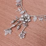 Silver beaded Y-necklace, 'Garden Beauty' - Nature-Themed 950 Silver Y-Necklace from Thailand