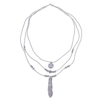 Silberne Halskette mit Anhänger - Dreireihige Bergstamm-Halskette aus 950er Silber